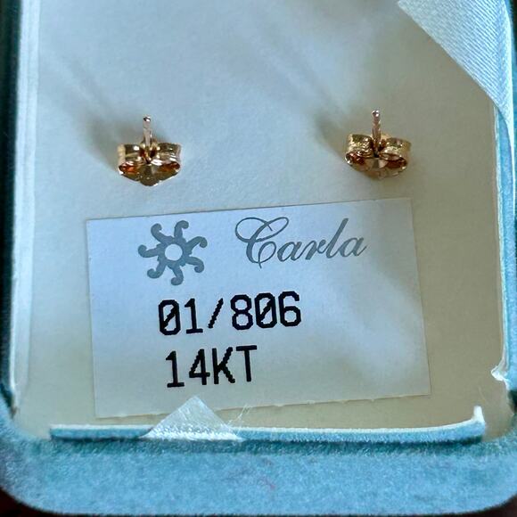 14K Gold Smoky Quartz Stud Vintage Earrings by Carla w/ Original Box - Picture 4 of 13